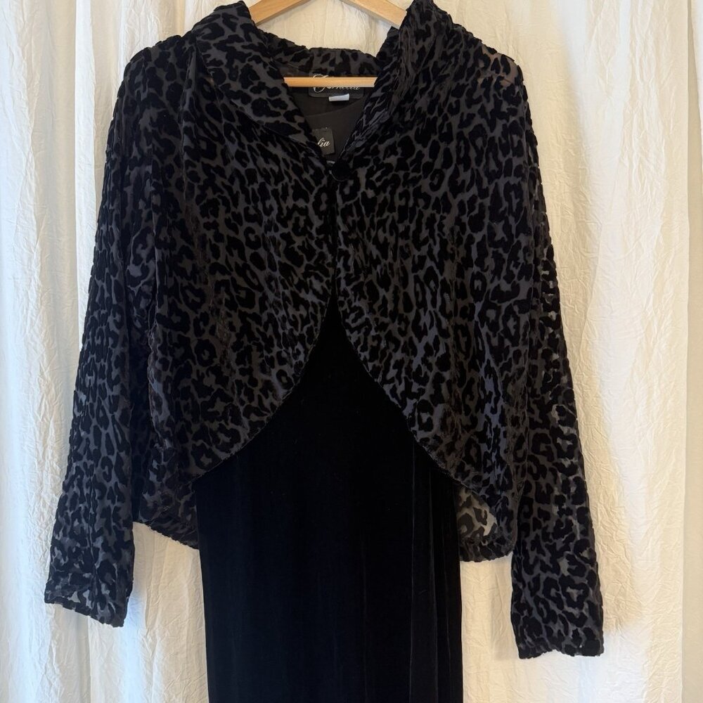 Cornelia Women Sz S Y2K Velvet Burnout‎ Black Leopard Bodice Maxi Dress & Top
